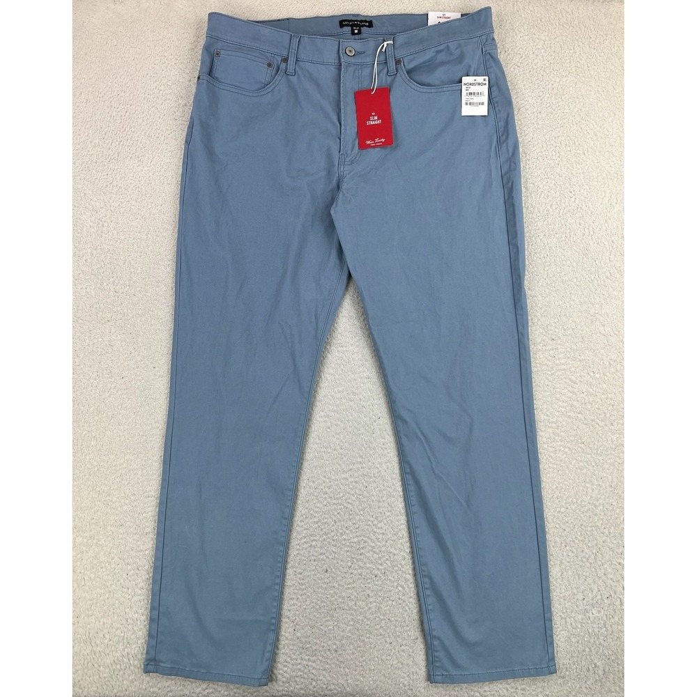 Lucky Brand 121 Slim Straight Jeans Mens 38x32 Blue Stretch Denim Light Wash